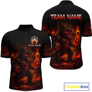 Personalized Red Flame Crocodile Bowling Team Shirt for Men Polo & Quarter-Zip Bowling Outfit QZT742