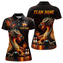 Load image into Gallery viewer, Orange &amp; Black Flame Dragon Bowling Ball Pins Custom Bowling Polo Shirt Bowling Team Jersey QZT667