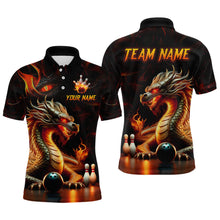 Load image into Gallery viewer, Orange &amp; Black Flame Dragon Bowling Ball Pins Custom Bowling Polo Shirt Bowling Team Jersey QZT667
