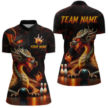 Load image into Gallery viewer, Orange &amp; Black Flame Dragon Bowling Ball Pins Custom Bowling Quarter-Zip Shirt Bowling Team Jersey QZT667