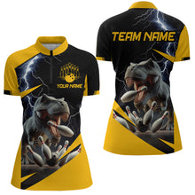 Load image into Gallery viewer, Yellow &amp; Black Thunder Dinosaur Bowling Shirts Custom Bowling Quarter-Zip Jersey for Men Women QZT669