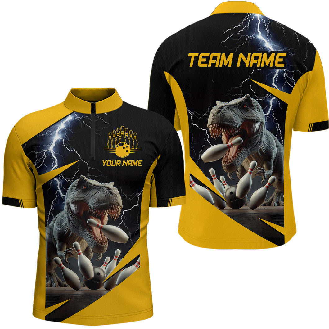 Yellow & Black Thunder Dinosaur Bowling Shirts Custom Bowling Quarter-Zip Jersey for Men Women QZT669