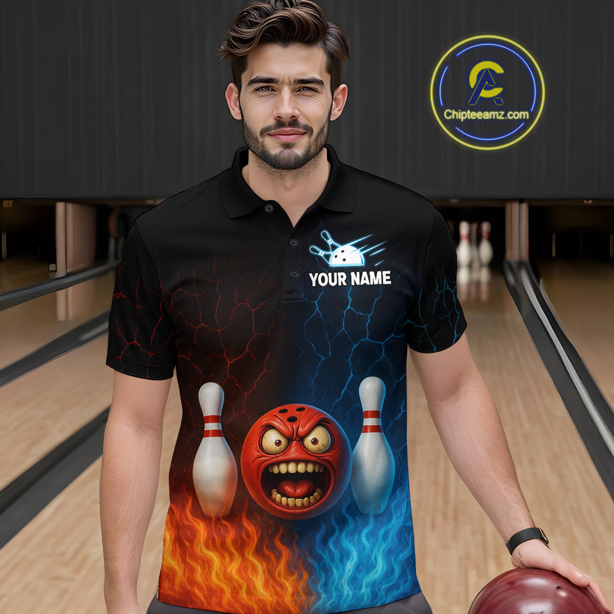 Custom Crazy Bowling Shirt for Team Flame & Water Bowling Jersey for Men Bowling Unisex QZT745