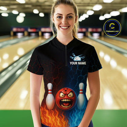 Custom Crazy Bowling Shirt for Team Flame & Water Bowling Jersey for Women Bowling Unisex QZT745