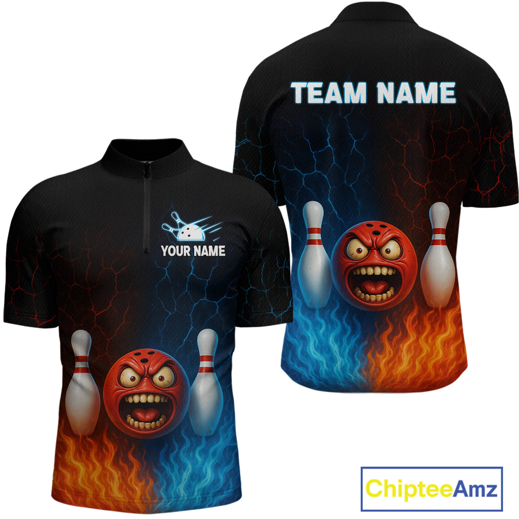 Custom 3D Crazy Bowling Shirt for Team Flame & Water Bowling Jersey for Men Polo & 1/4-Zip Bowling Unisex QZT745