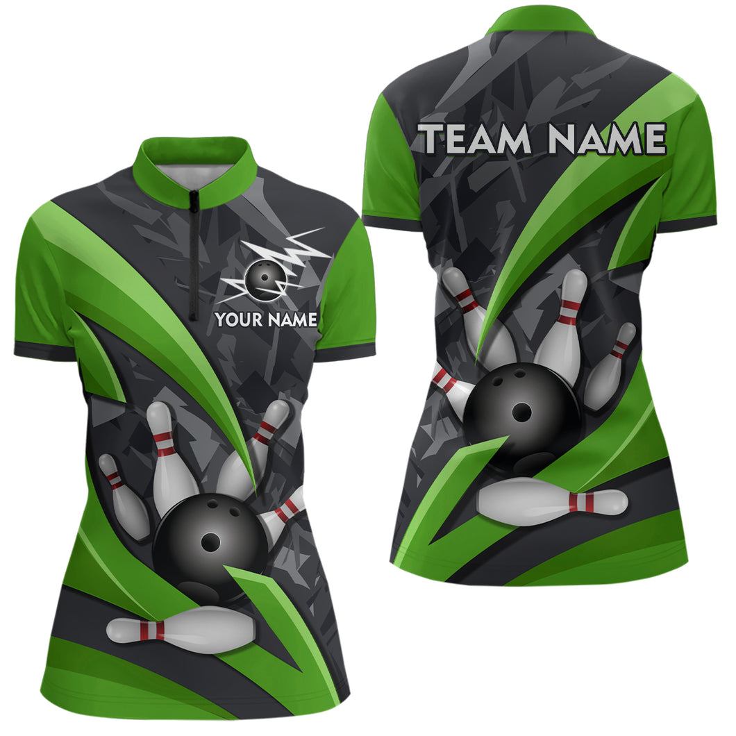 Custom 3D Bowling Team Shirts Multicolor Bowling Jersey for Women Quarter Zip QZT505