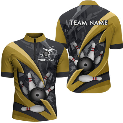 Custom 3D Bowling Team Shirts Multicolor Bowling Jersey for Men Quarter Zip QZT505
