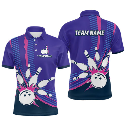 Custom Camo Pink & Purple Bowling Shirt Unisex Men Bowling Team Jersey Polo QZT508