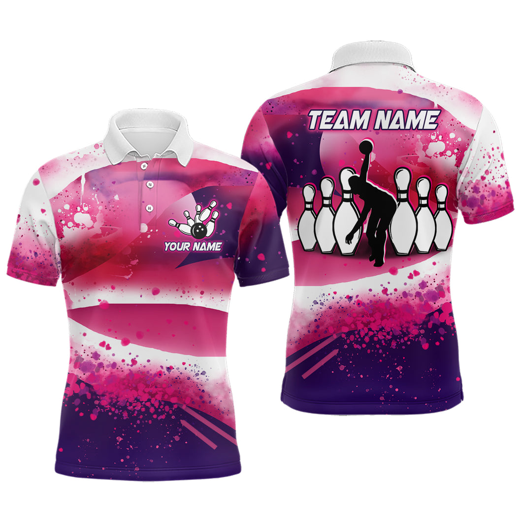 Camo Pink & White Bowling Shirts for Men Bowlwing Team Jersey Polo League QZT471