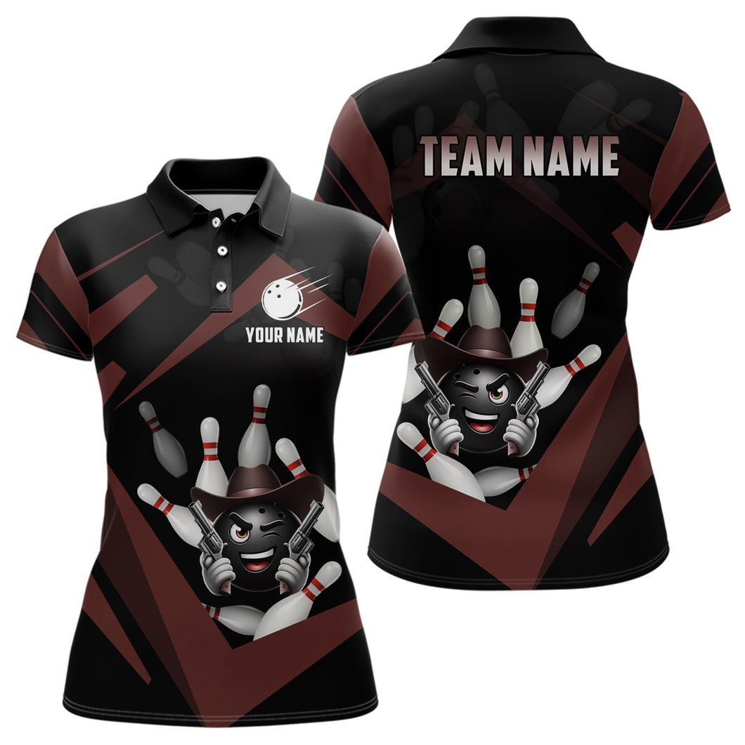 Custom Women Bowling Shirts Funny Bowling Team Jersey Brown Bowling Polo Uniform QZT509