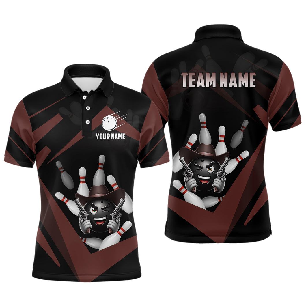 Custom Men Bowling Shirts Funny Bowling Team Jersey Brown Bowling Polo Uniform QZT509