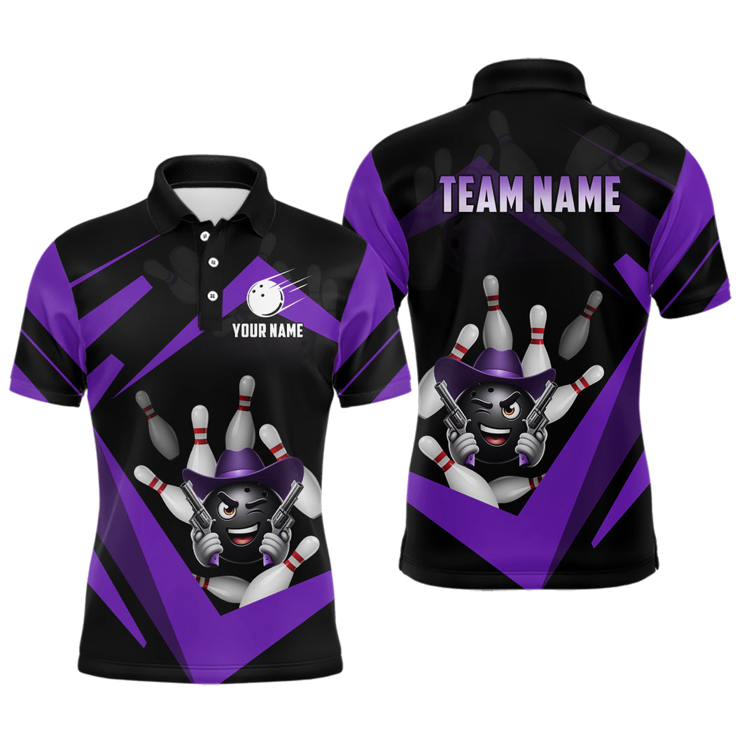 Custom Men Bowling Shirts Funny Bowling Team Jersey Purple Bowling Polo Uniform QZT509