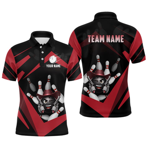 Custom Men Bowling Shirts Funny Bowling Team Jersey Red Bowling Polo Uniform QZT509