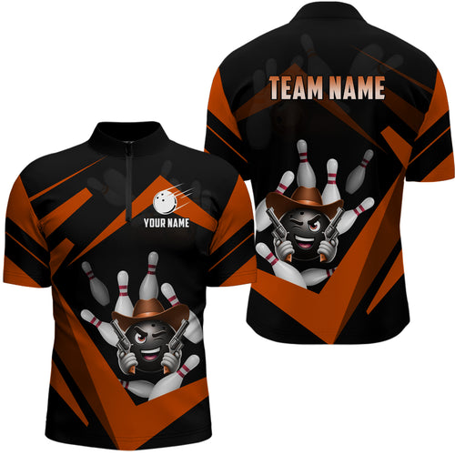 Custom Men Bowling Shirts Funny Bowling Team Jersey Orange Bowling Quarter Zip QZT509