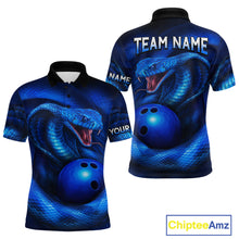 Load image into Gallery viewer, Custom 3D Blue Cobra Snake Bowling Team Shirt Bowling Jersey Outfit for Men Polo &amp; Quarter-Zip QZT723