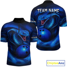 Load image into Gallery viewer, Custom 3D Blue Cobra Snake Bowling Team Shirt Bowling Jersey Outfit for Men Polo &amp; Quarter-Zip QZT723