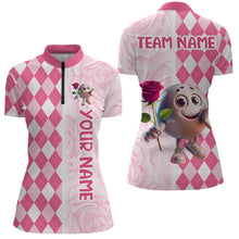 Load image into Gallery viewer, Personalized Rose Bowling Team Jersey Quarter-Zip Bowling Shirt for Couples QZT611