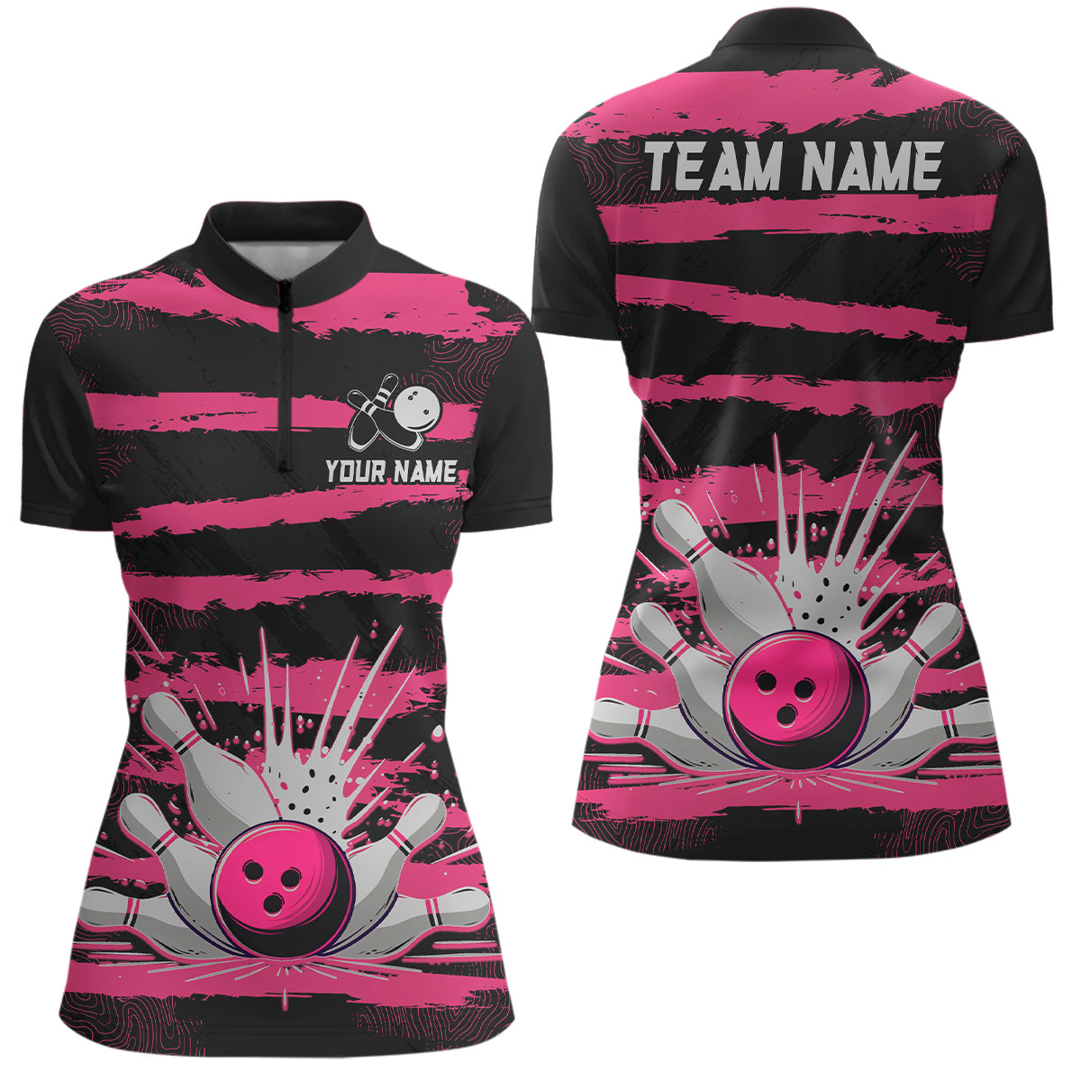 Women Camo Bowling Shirts 1/4 Zip Custom Bowling Team Jersey League Multicolor QZT472