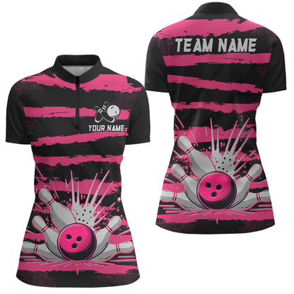 Women Camo Bowling Shirts 1/4 Zip Custom Bowling Team Jersey League Multicolor QZT472