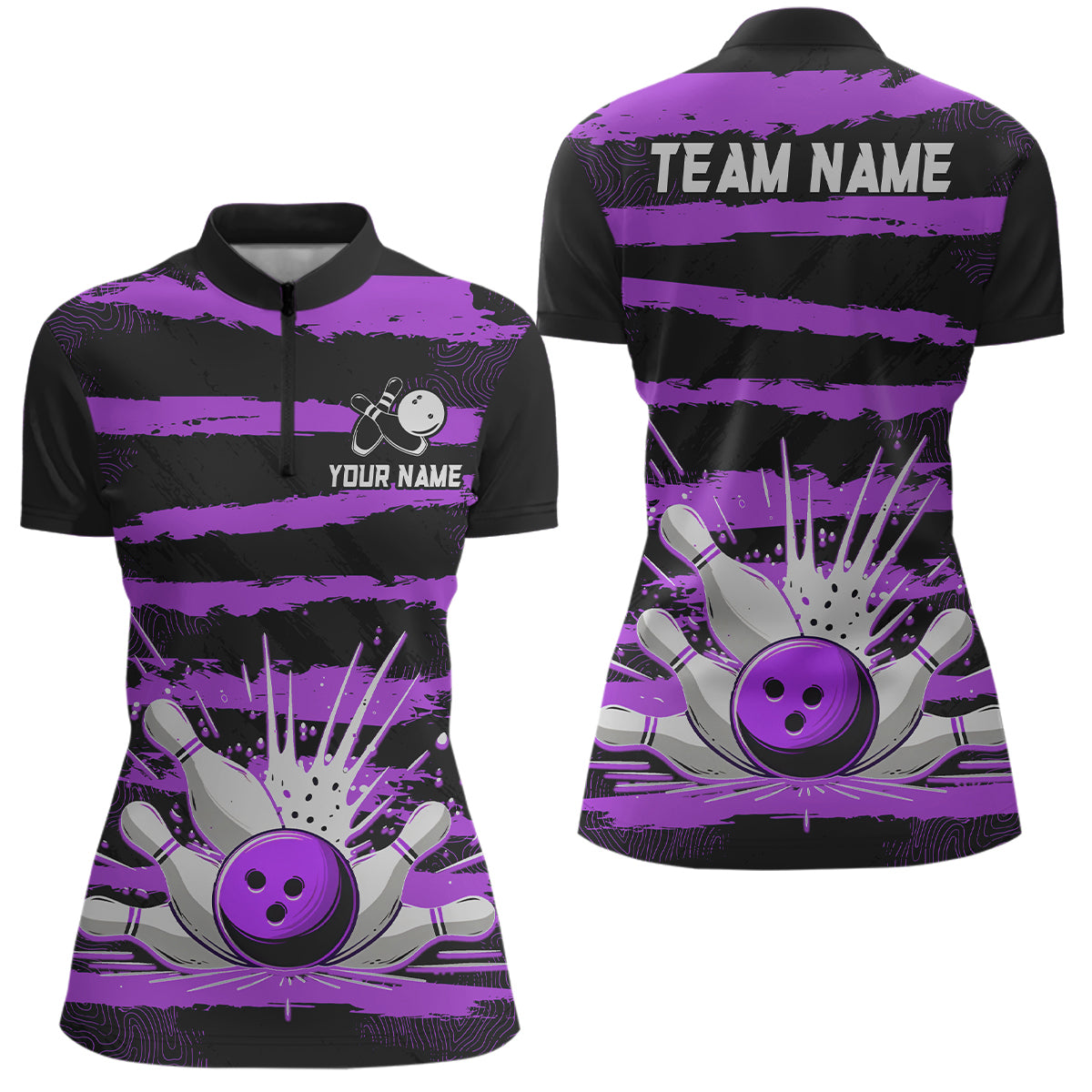 Women Camo Bowling Shirts 1/4 Zip Custom Bowling Team Jersey League Multicolor QZT472