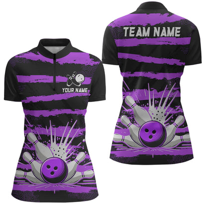 Women Camo Bowling Shirts 1/4 Zip Custom Bowling Team Jersey League Multicolor QZT472