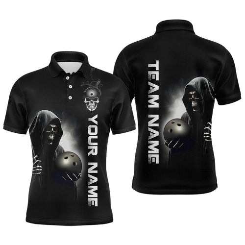 Custom Skull Bowling Shirts Unisex Polo Bowling Team Jersey Black Bowling League QZT631
