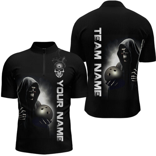 Custom Skull Bowling Shirts Unisex Quarter-Zip Bowling Team Jersey Black Bowling League QZT631
