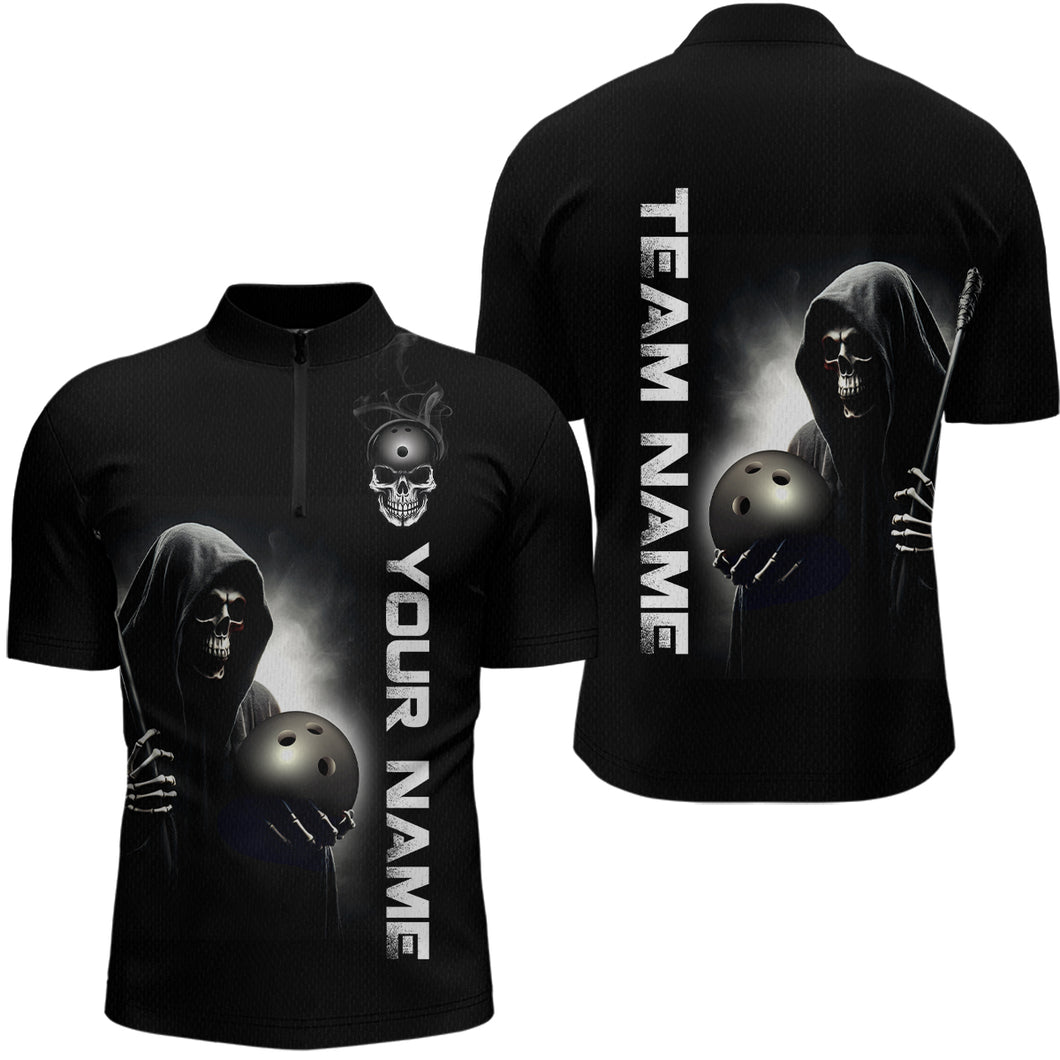 Custom Skull Bowling Shirts Unisex Quarter-Zip Bowling Team Jersey Black Bowling League QZT631