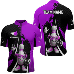 Custom Funny Bowling Shirts for Men Music Bowling Team Jersey Quarter Zip League QZT478