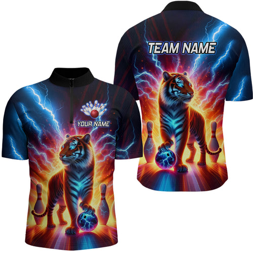 Custom Tiger Bowling Jersey Thunder Bowling Team Shirt Quarter-Zip Bowling for Men Women QZT637