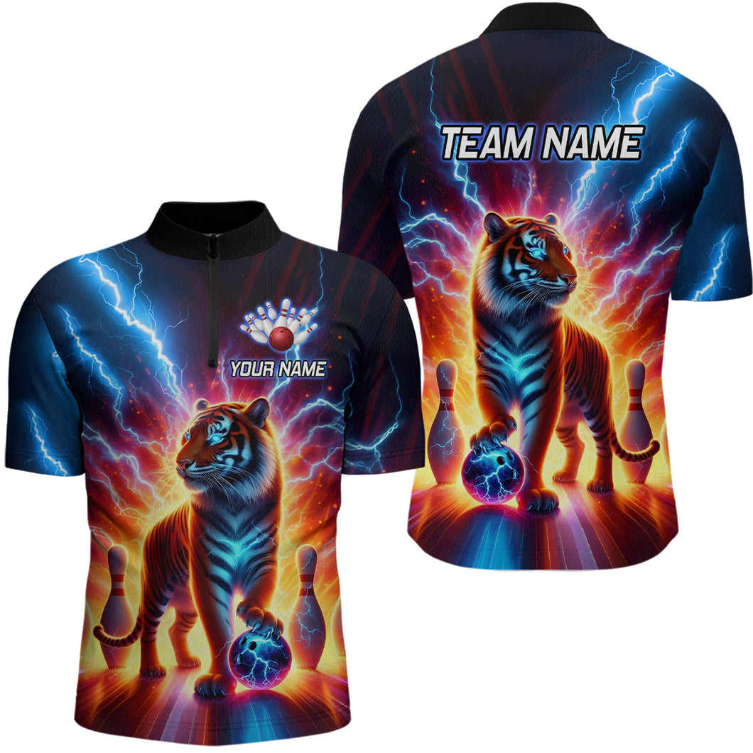 Custom Tiger Bowling Jersey Thunder Bowling Team Shirt Quarter-Zip Bowling for Men Women QZT637