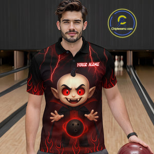 Custom Red Funny Vampire Thunder Bowling Shirt Polo & 1/4-Zip Bowling League Jersey for Men Outfit QZT753
