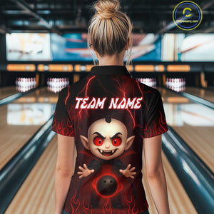Custom Red Funny Vampire Thunder Bowling Shirt Polo & 1/4-Zip Bowling League Jersey for Women Outfit QZT753