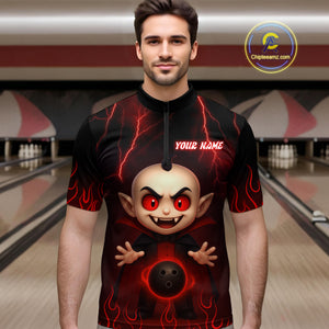 Custom Red Funny Vampire Thunder Bowling Shirt Polo & 1/4-Zip Bowling League Jersey for Men Outfit QZT753