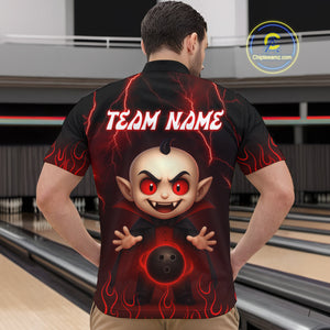 Custom Red Funny Vampire Thunder Bowling Shirt Polo & 1/4-Zip Bowling League Jersey for Men Outfit QZT753