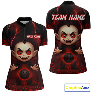 Custom Red Funny Vampire Thunder Bowling Shirt Polo & 1/4-Zip Bowling League Jersey for Women Outfit QZT753