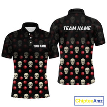 Load image into Gallery viewer, Skull Bowling Shirt Personalized Polo Bowling Team jersey Pattern Bowling League QZT690