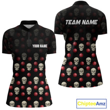 Load image into Gallery viewer, Skull Bowling Shirt Personalized Quarter-Zip Bowling Team jersey Pattern Bowling League QZT690