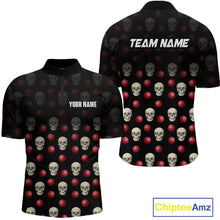 Load image into Gallery viewer, Skull Bowling Shirt Personalized Quarter-Zip Bowling Team jersey Pattern Bowling League QZT690
