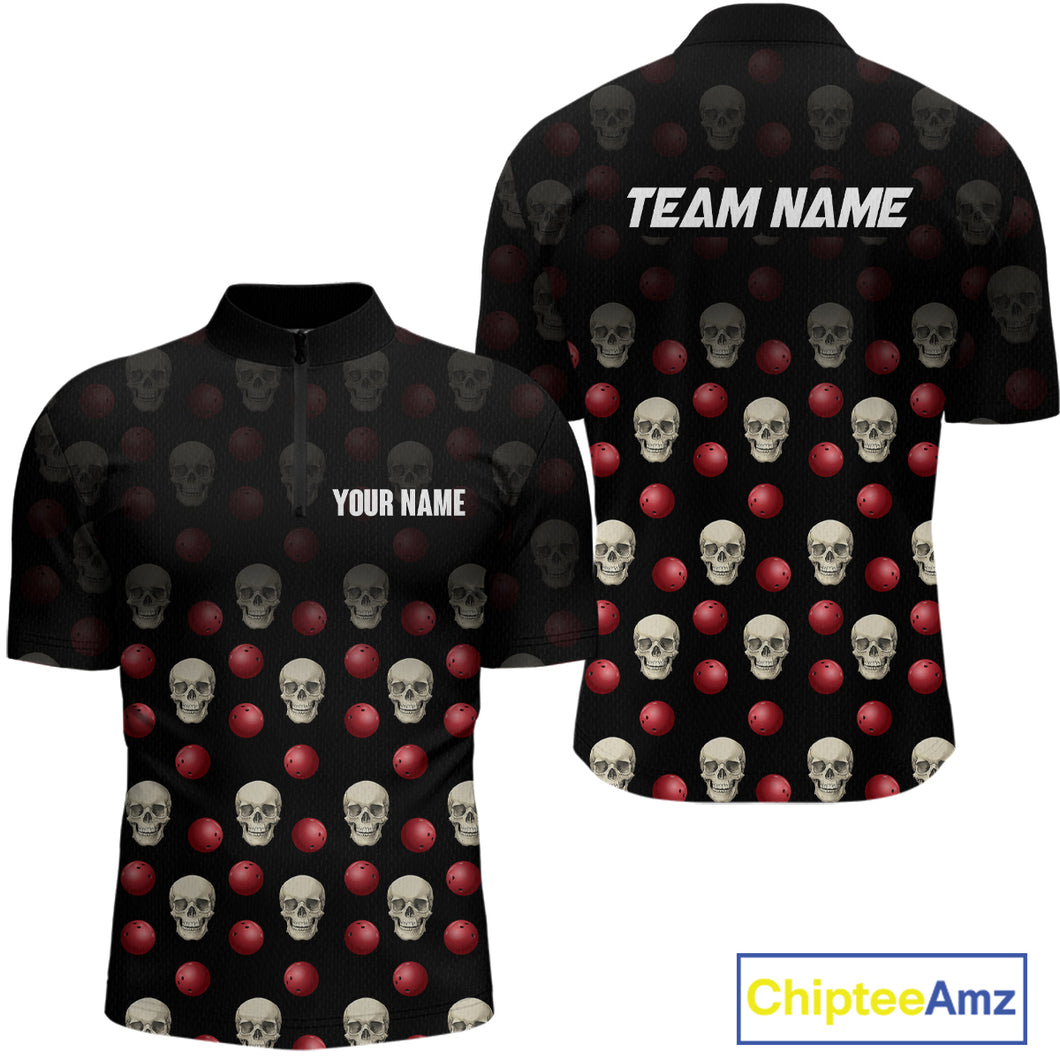 Skull Bowling Shirt Personalized Quarter-Zip Bowling Team jersey Pattern Bowling League QZT690