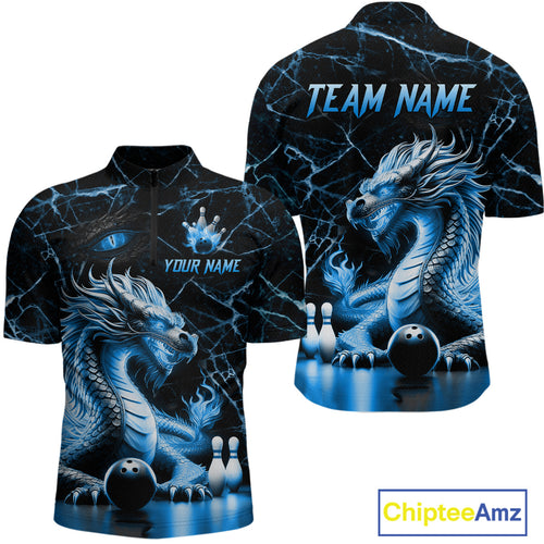 Ice Dragon Bowling Shirt Custom Bowling Team League Quarter-Zip Bowling Jersey Bowlers Gift QZT692