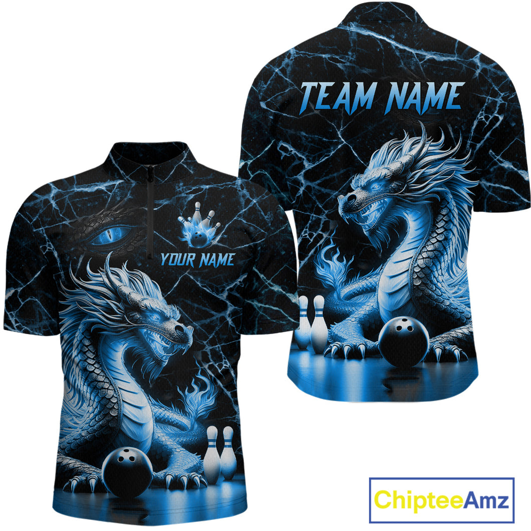 Ice Dragon Bowling Shirt Custom Bowling Team League Quarter-Zip Bowling Jersey Bowlers Gift QZT692