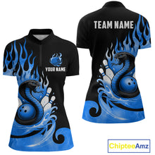 Load image into Gallery viewer, Custom Blue Flame Cobra Snake Bowling Shirt Quarter-Zip Bowling Team League Bowling Jersey QZT694