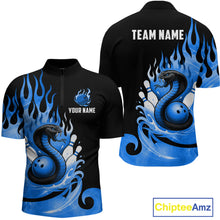 Load image into Gallery viewer, Custom Blue Flame Cobra Snake Bowling Shirt Quarter-Zip Bowling Team League Bowling Jersey QZT694