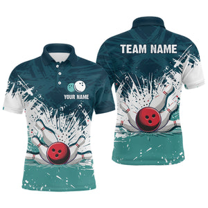 Personalized 3D Men Bowling Shirts Turquoise Polo Bowling Jersey League QZT481