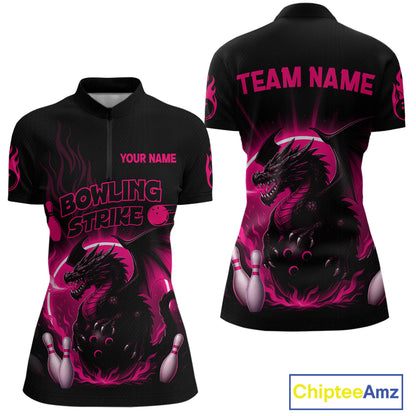 Pink Flame Dragon Bowling Shirt Custom Strike Bowling Team Jersey for Women Uniform QZT726