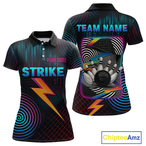 Bowling Shirt Strike Neon Lightning Custom Team Jersey for Women Graphic Bowling Uniform QZT727
