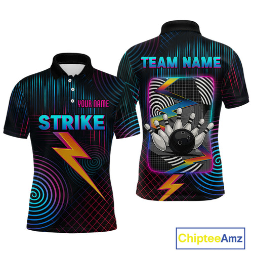 Bowling Shirt Strike Neon Lightning Custom Team Jersey for Men Graphic Bowling Uniform QZT727