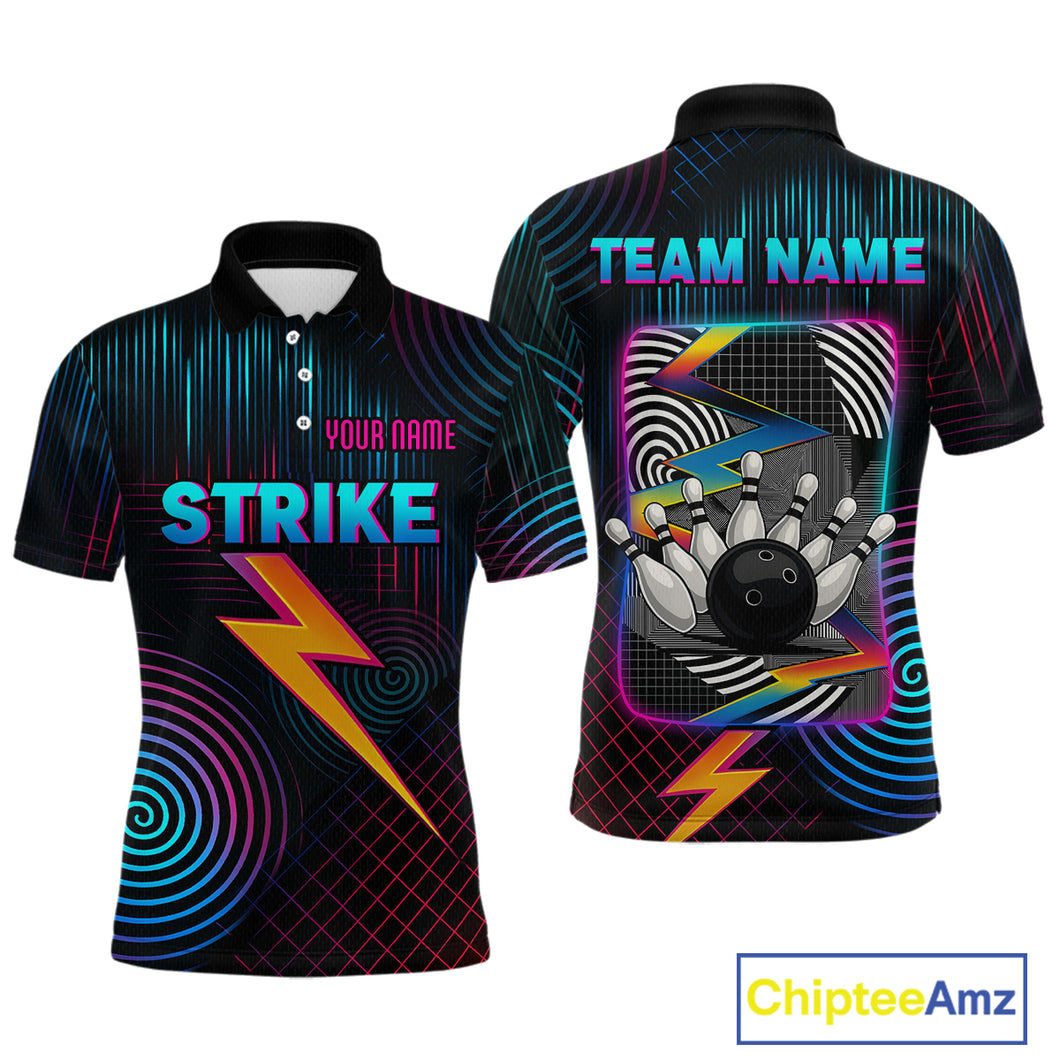 Bowling Shirt Strike Neon Lightning Custom Team Jersey for Men Graphic Bowling Uniform QZT727