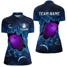 Load image into Gallery viewer, Custom 3D Bowling Quarter-Zip Shirt Purple &amp; Blue Bowling Team Jersey Unisex Bowling Outfit QZT584